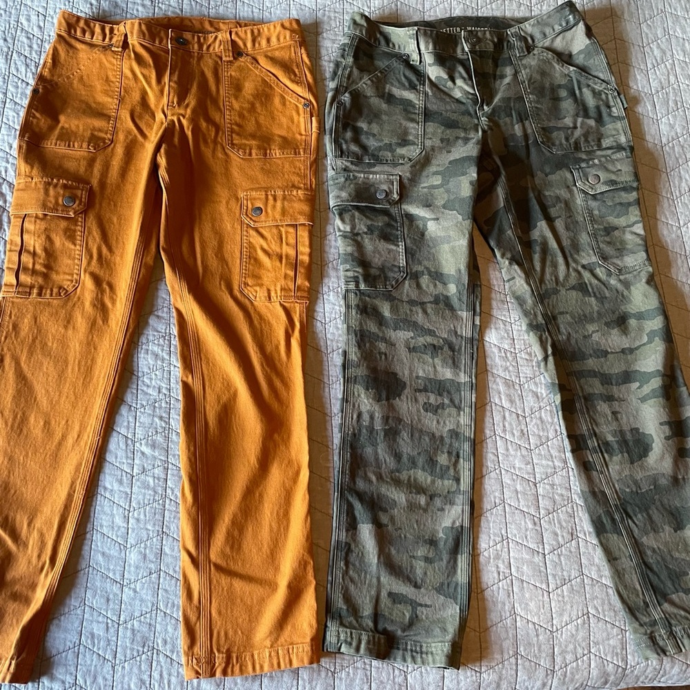 Lot of 2 DuluthFlex firehouse slim leg cargo pants women’s 8x31 EUC Flax & camp